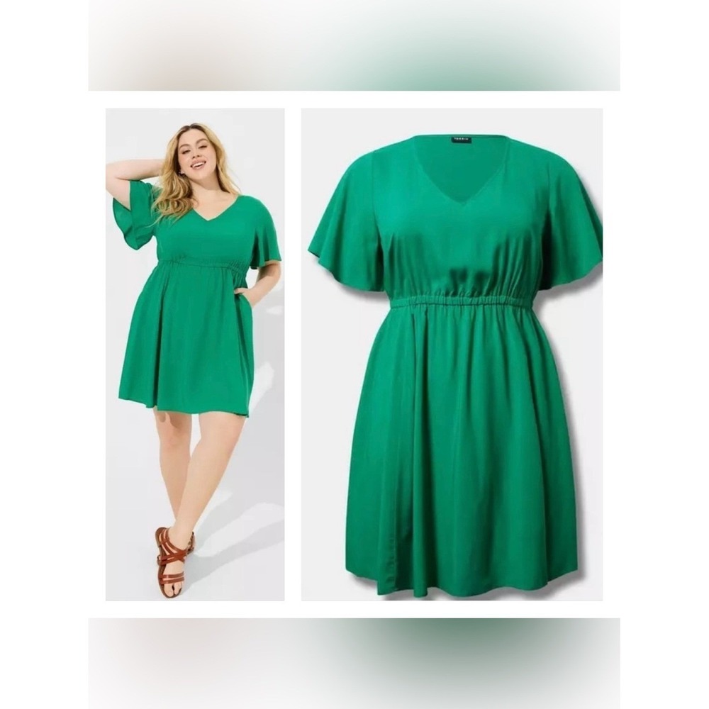 Torrid Baby Doll Kelly Green Dress 4X Coastal Euro Summer Beachy Resort Bohemian